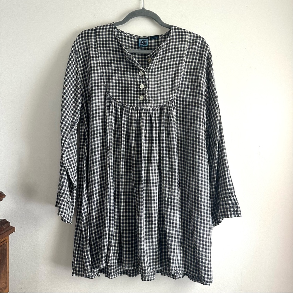 Ecote • Gingham Smock Long Sleeve‎ Mini Dress